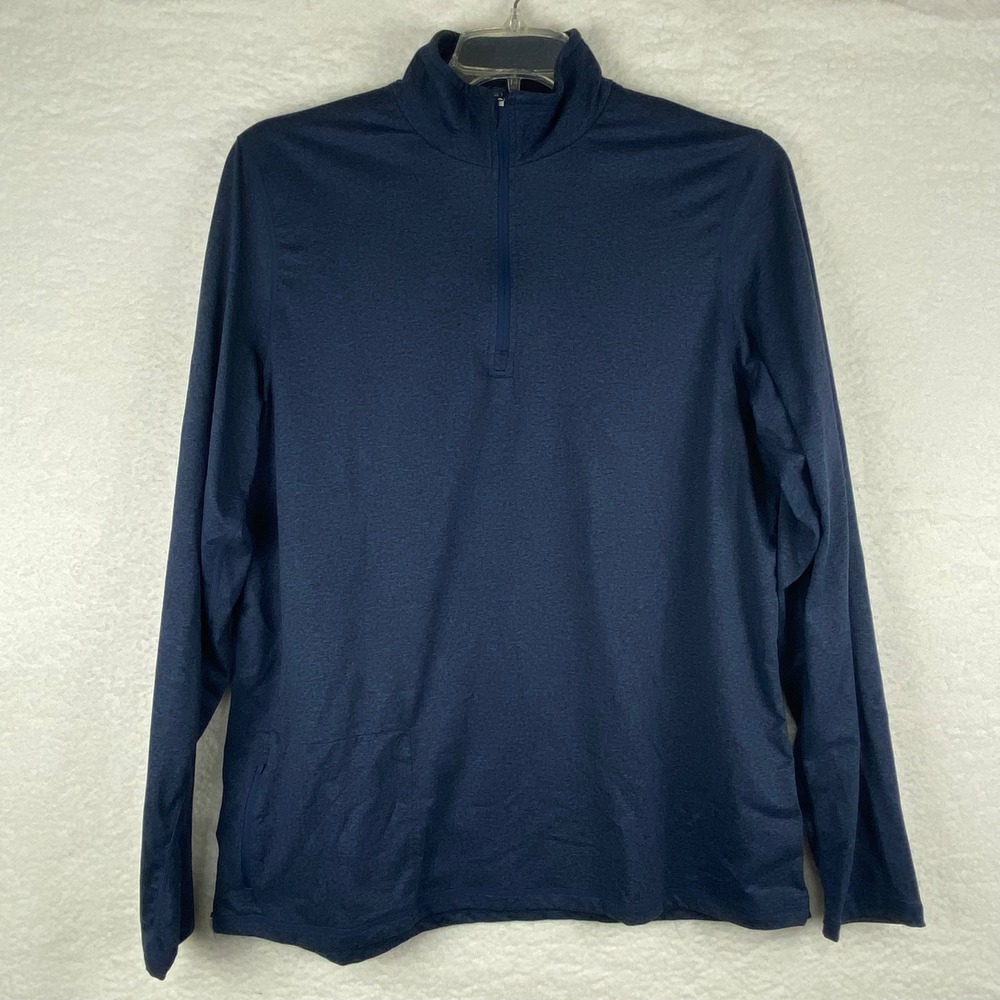 Quince Men's L Flowknit Performance Half-Zip Pullover Heather Navy Blue LB21980
